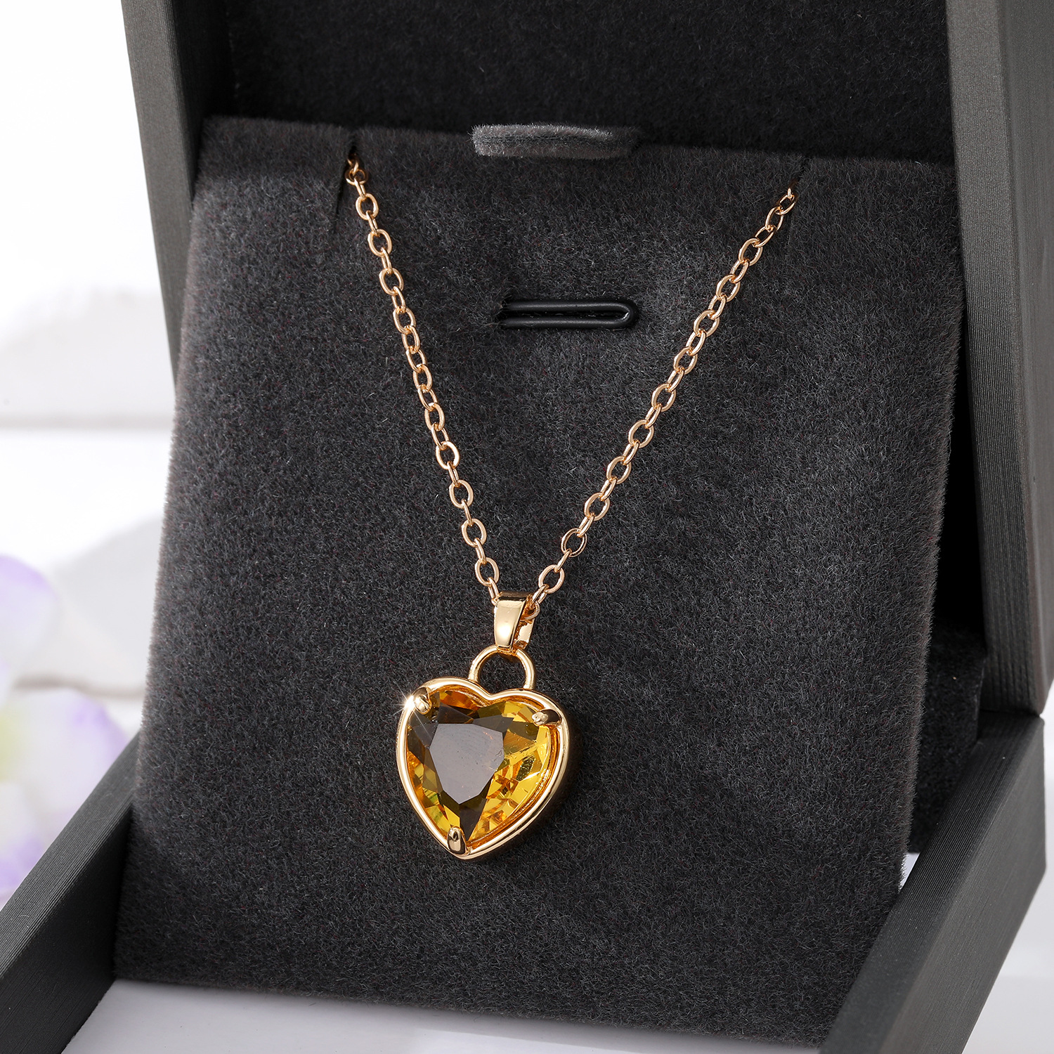 1pc colorful heart zircon necklace temperament fashion pendant necklace gifts jewelry for men and women yellow 11
