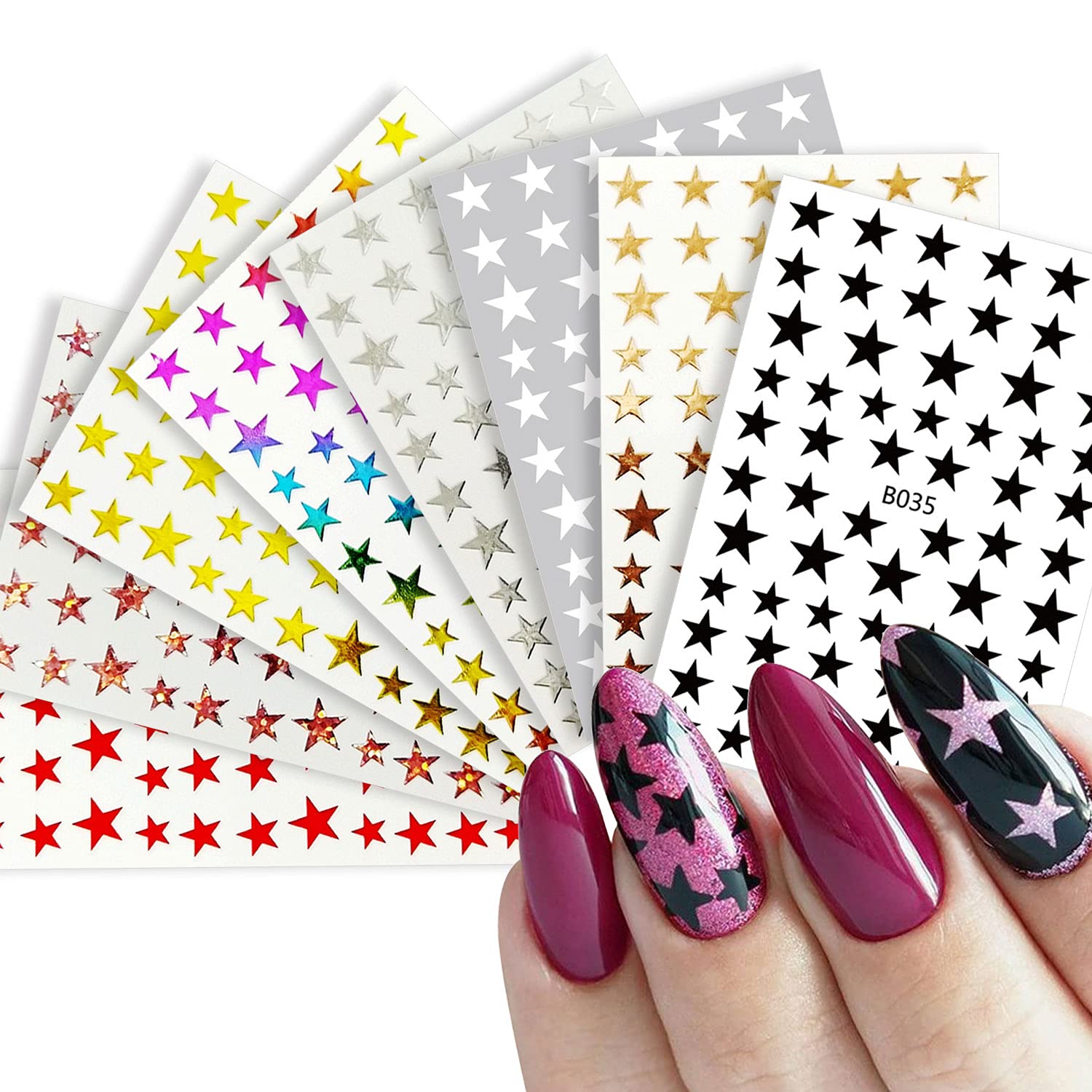 

8 Sheets,laser Star Nail Art Stickers,self Adhesive Holographic Star Nail Art Decals Diy Nail Salons,nail Art Supplies Women And Girls