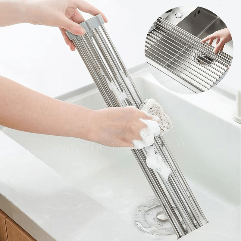 Portable Foldable Stainless Steel Roll up Dish Drying Rack Over The Sink  Kitchen