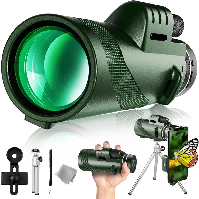 

1pc Powerful 80x100 Hd Monocular Telescope Long Range Zoom With Tripod Phone Clip For Outdoor Hunting Camping Tourism