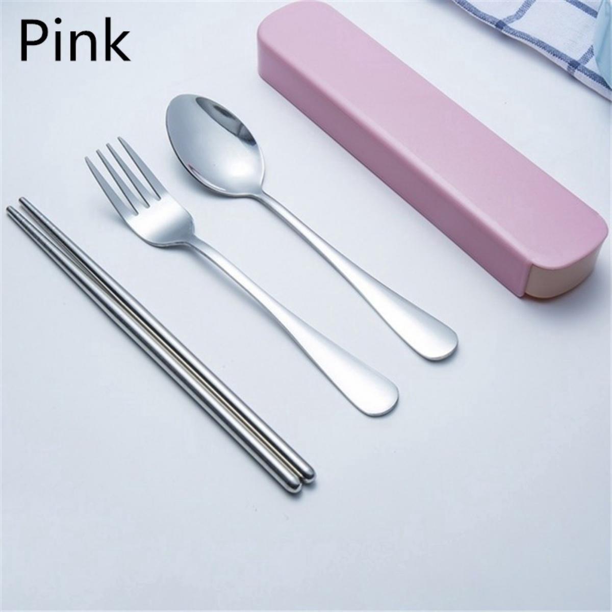 Set Of 3 304 Stainless Steel Chopsticks Spoon Fork Set Household Korean  Style Outdoor Cutlery - Home & Kitchen - Temu