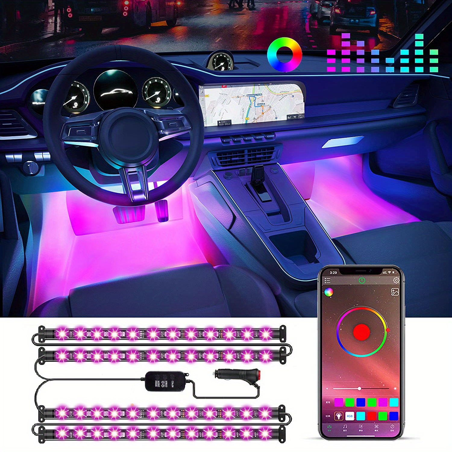 Led Car Lights 48 Led Interior Lights With Smart App Remote - Temu