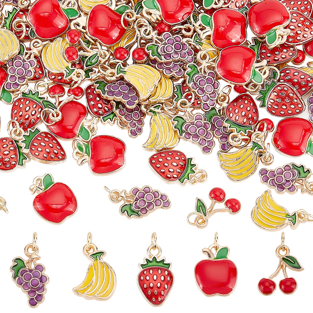 20PCS Mixed Enamel Fruit Charms Peach Apple Cherry Grapes Pendant Jewelry  Making