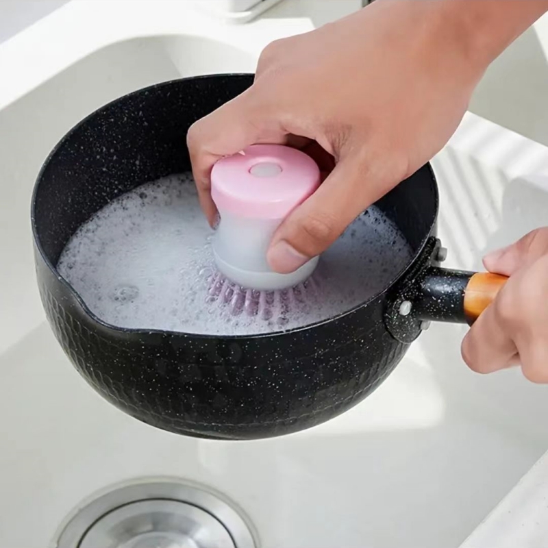 Dish Brush With Soap Dispenser , Silicone Dish Scrubber With