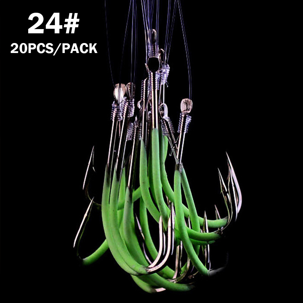 20/30pcs Night Fishing Hook, Glow In Dark String Hooks, 16-24# Luminous  Crank * Single Fishhook For Freshwater & Saltwater