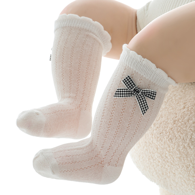3 paires de chaussettes pour bébé garçon et fille, chaussettes hautes, en  coton solide, longues, à volants, pour nouveau-né, été