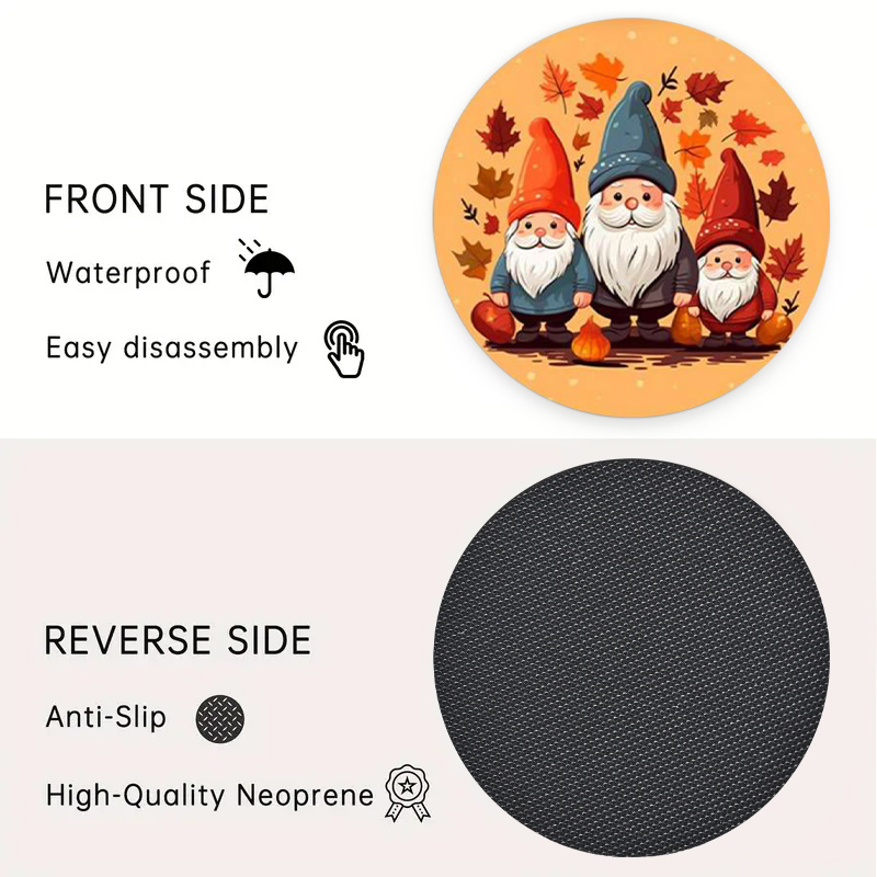  Plate Mat Set 4 Happy Fall Maple Leaf Dwarf Gnome