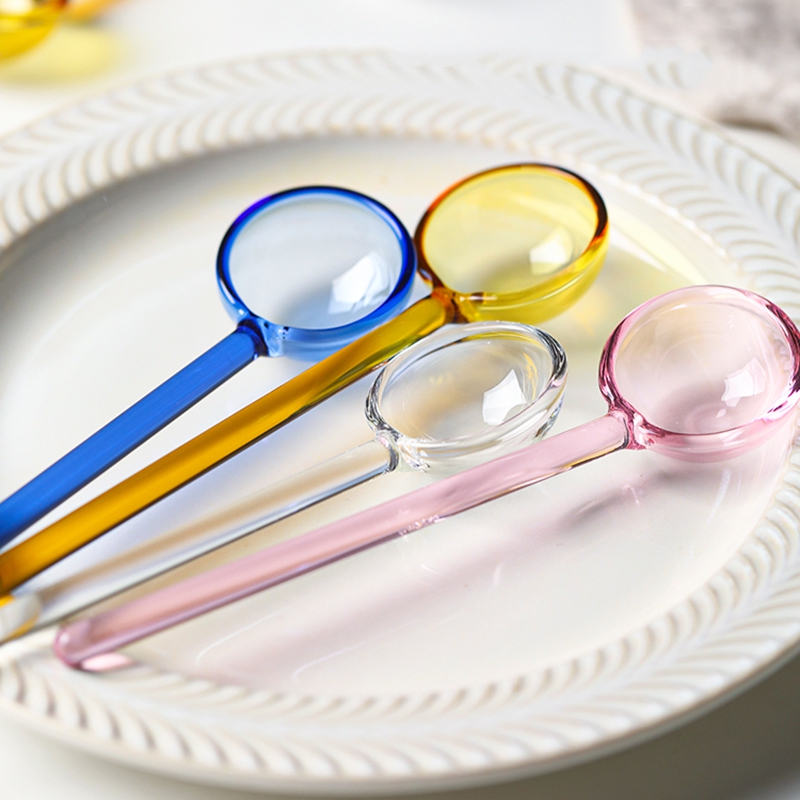 Colored Handle Milk Dessert Spoon Transparent Glass Stirring Spoon