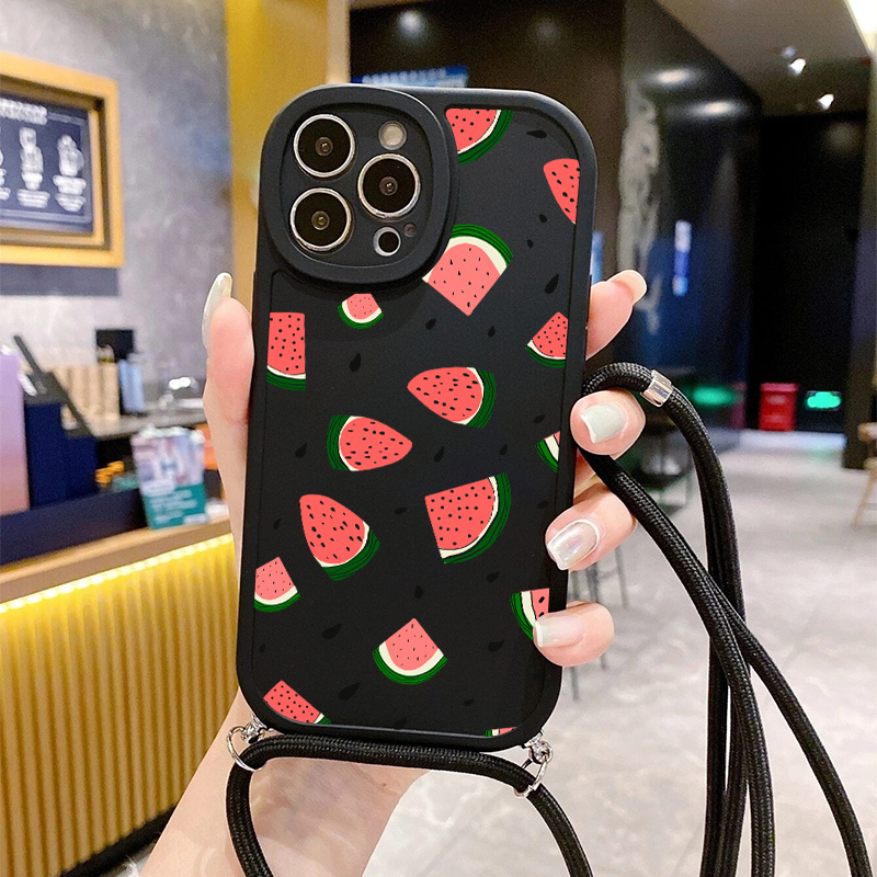 

Pink Watermelon Graphic Phone Case With Lanyard For Iphone 14, 13, 12, 11 Pro Max, Xs Max, X, Xr, 8, 7, 6s, Plus, Min