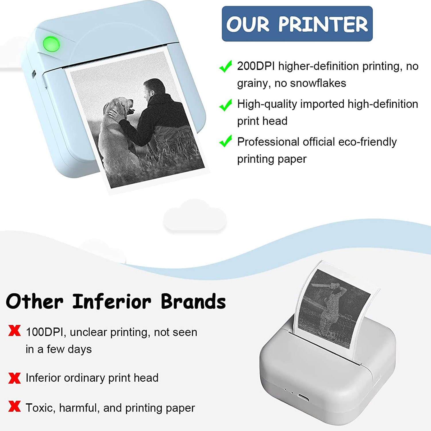  Mini impresora portátil para smartphone, impresora térmica  inalámbrica con 7 rollos de papel, impresora de bolsillo sin tinta  Bluetooth inteligente para imagen, etiqueta de recibo, notas, impresión de  : Productos de