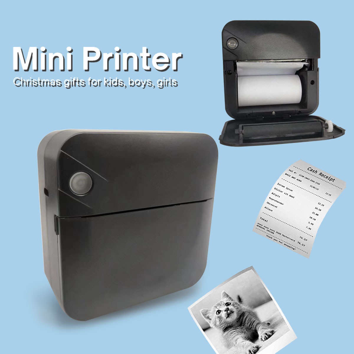 Mini impresora de fotos térmica inalámbrica portátil, rollo de