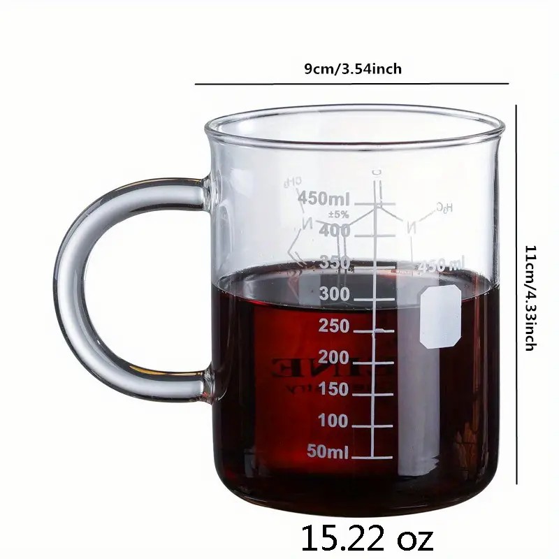 1pc Glass Coffee Measuring Cup With Handle, Ounce Measurement Glass Cup  With Scale