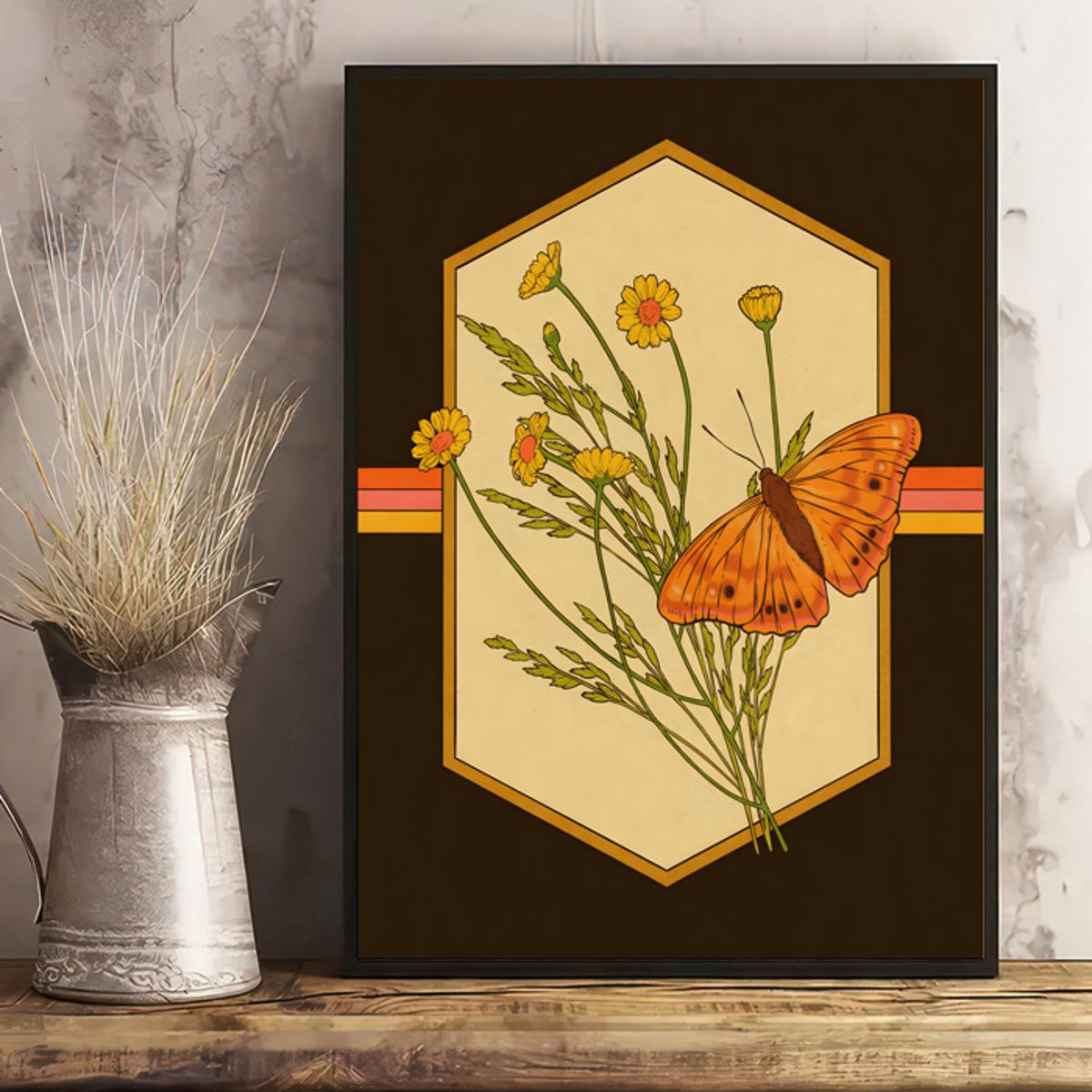 Canvas Poster Retro Butterfly Art Print Boho Art Print 70s - Temu