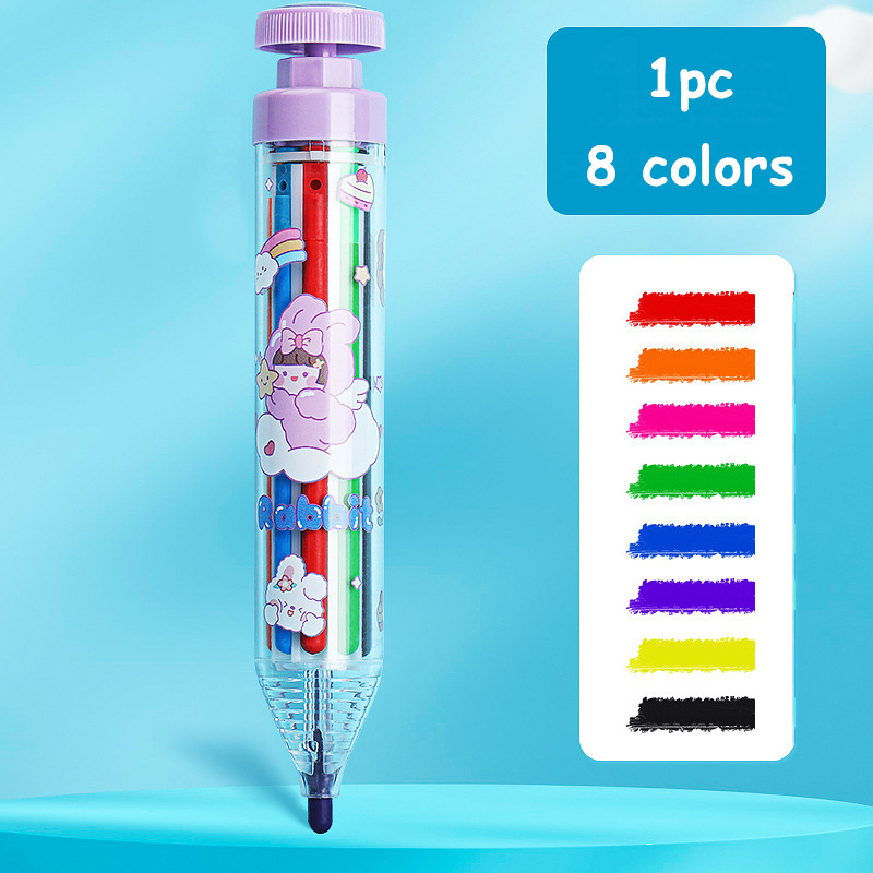 1pc 8 Colors In One Pen Rotary Multi Colour Crayons Push - Temu