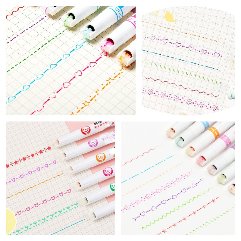 6pcs Box 6 Colors Curve Highlighter Pens Dual Tip Pastel Markers For Girl  Drawing Decoration Cute Stationery Cute Highlihter For Note Taking, Discounts For Everyone