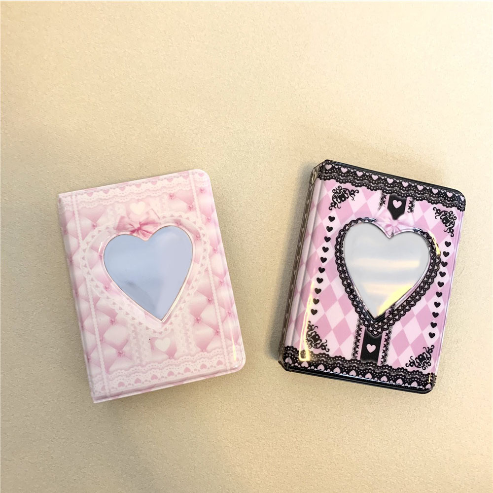 

Kpop Idol Photocard Holder Book: 3 Inch Black Pink Lace Mini Photo Album With 40 Love Heart Hollow Pockets For Collecting Picture