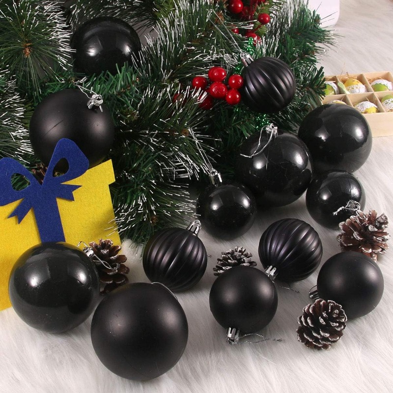Black 1.6 Small Christmas Balls Christmas Tree Decoration Ornaments Shatterproof Hanging Balls for Birthday Halloween Holiday Wedding Decorations