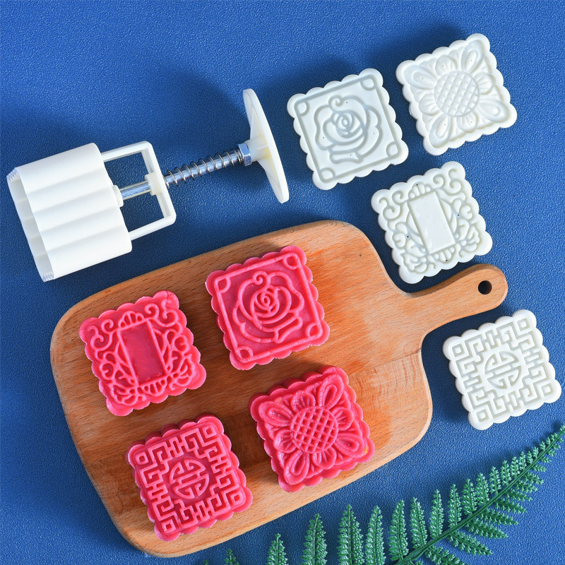 Kxj-chinese Flower Moon Cake Press Mold, Hand Pressed Mooncake