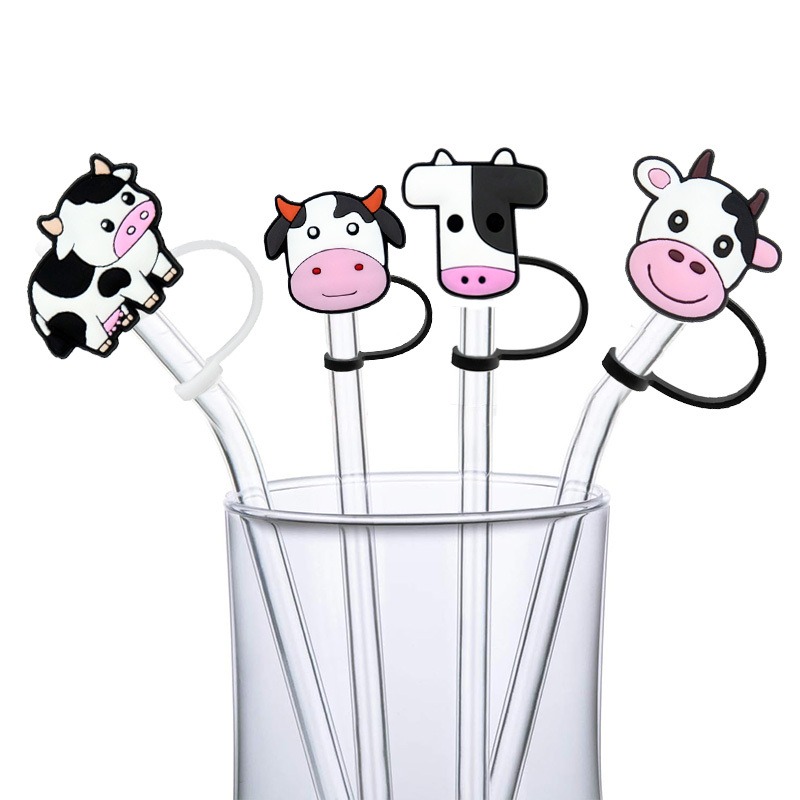7 Pcs Cow Straw Cover Silicone Straw Covers Cap for Tumblers Reusable Straws Cute Straw Tips Cover