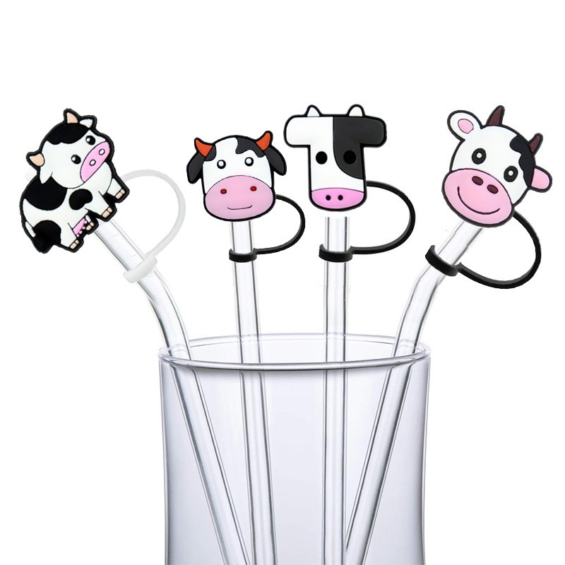 7 PCS Cow Straw Cover Silicone Straw Covers Cap for Tumblers Reusable  Straws Cute Straw Tips Cover