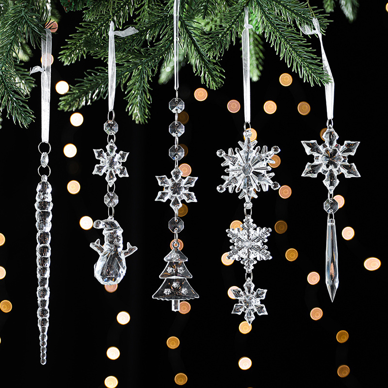 18pcs Crystal Christmas Ornaments for Christmas Tree Decorations-Hanging  Acrylic Snowflake and Icicle Ornaments with Drop Pendants for Christmas  Tree New Year Party Decorations Supplies