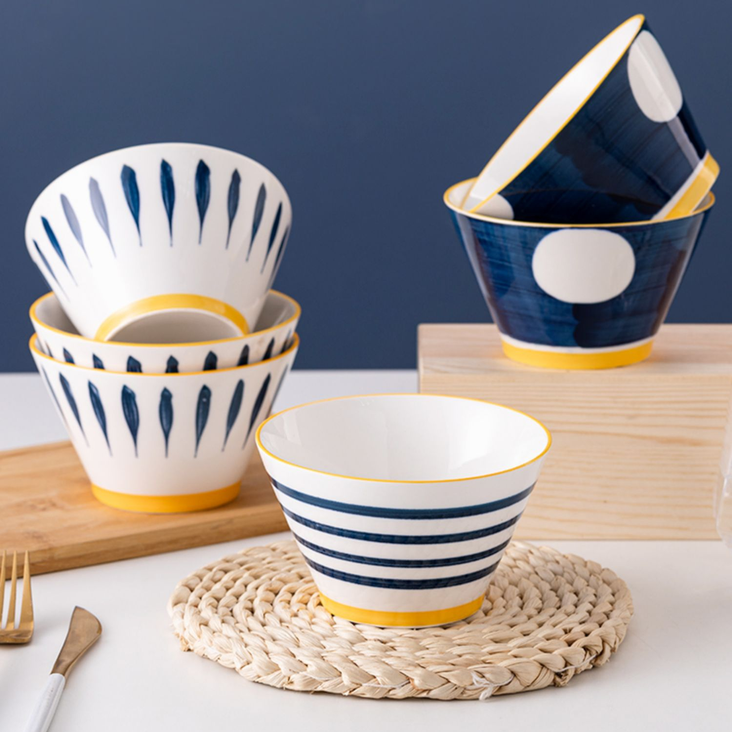 Blue And White Handcrafted Soup Bowl