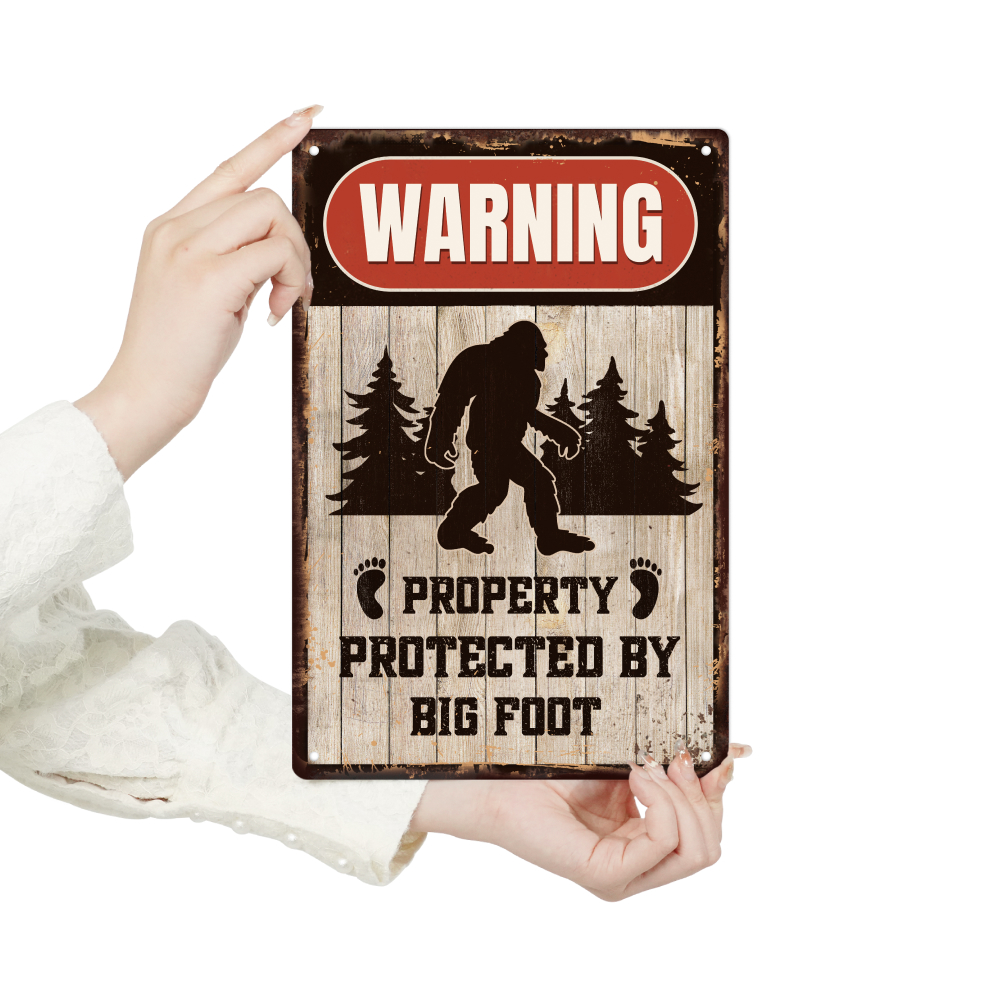 BigFoot Gifts For Men Garage Sign Warning Property Protected By Big Of Foot  Signs Man Cave Funny Warning Metal Signs