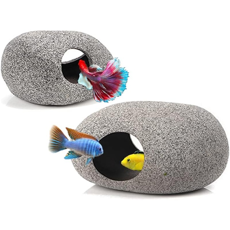 2pcs Ceramic Fish Tank Decorations Betta Fish Tank Accessories Rock Caves  Stackable Aquarium Cichlid Cave Betta Fish Hideout And House Small Hiding  Rock For Fish Bowl, Today's Best Daily Deals