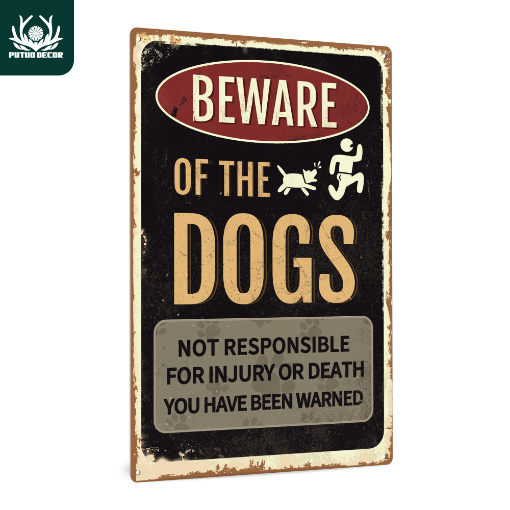 

1pc Putuo Decor, Dog Warning Vintage Metal Tin Sign, Beware Of The Dogs, Wall Art Decor For Home Yard Gate Bar Club, 7.8 X 11.8 Inches