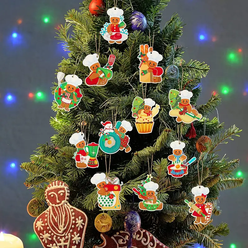 24pcs Wooden Christmas Winter Brown Gingerbread Candy Theme Party Gathering  Holiday Tree Hanging Celebration Home Decorations
