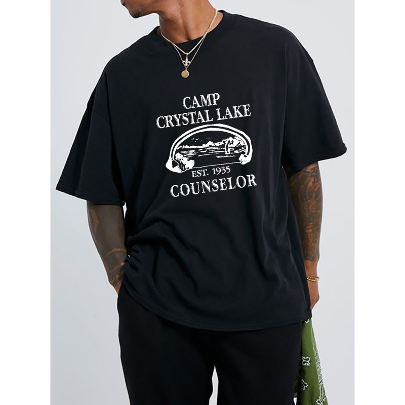 

Men's Plus Size Crystal Lake Graphic Print T-shirt For Summer, Men's Clothing