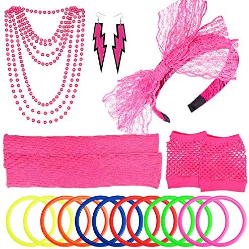 80's Style Neon Accessories Set Costumes Dress Up Necklace - Temu Spain