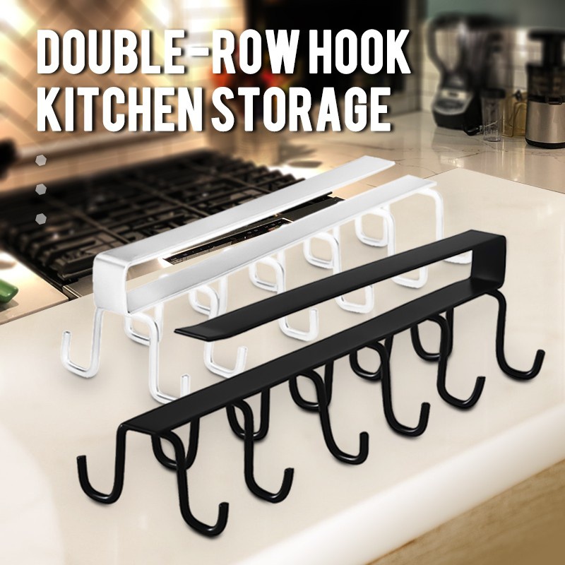 Storage Racks Cabinet Hook Cup Holder with 6 Hooks Double Row