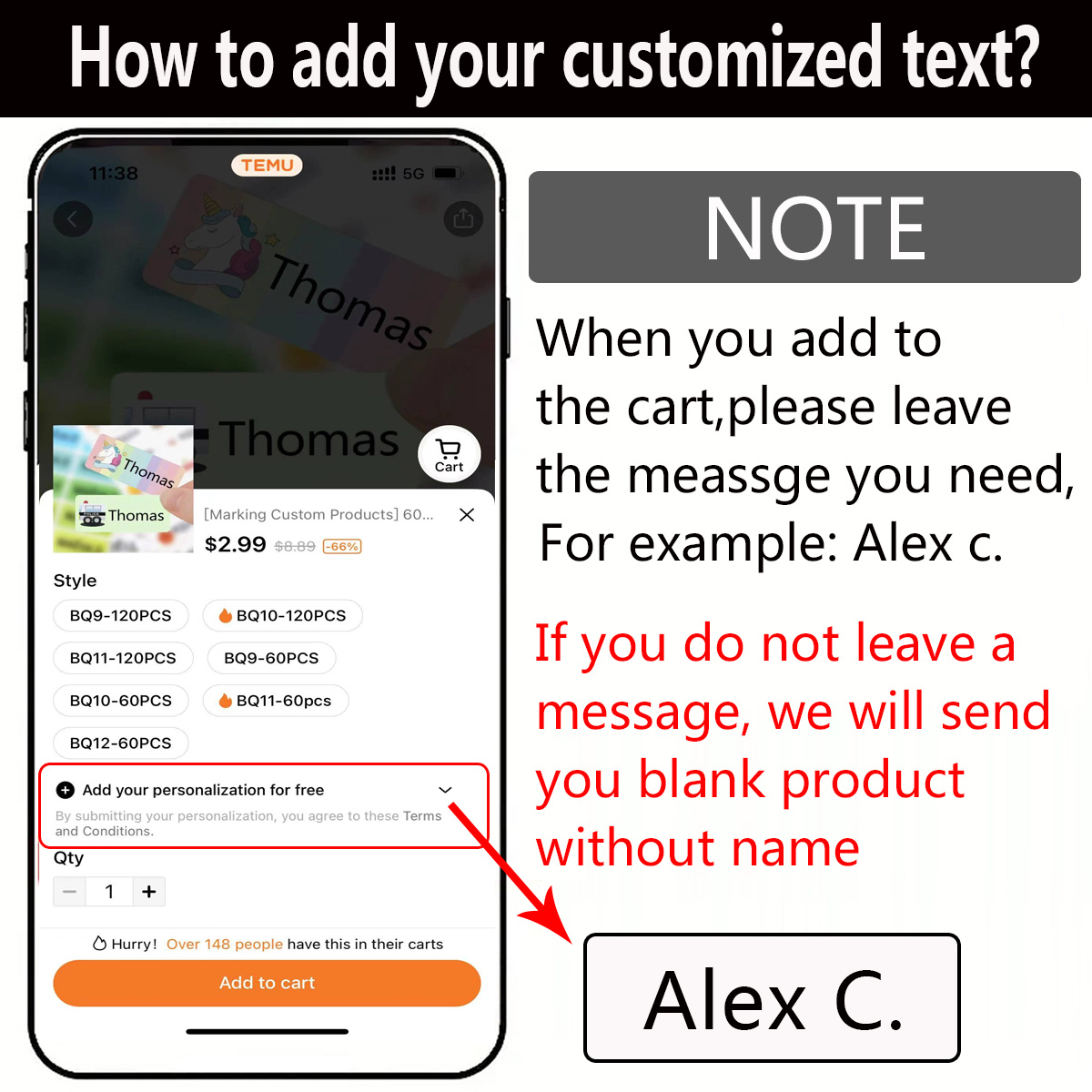 Custom Cartoon Name Stickers Waterproof Personalized Tags - 60-240pcs