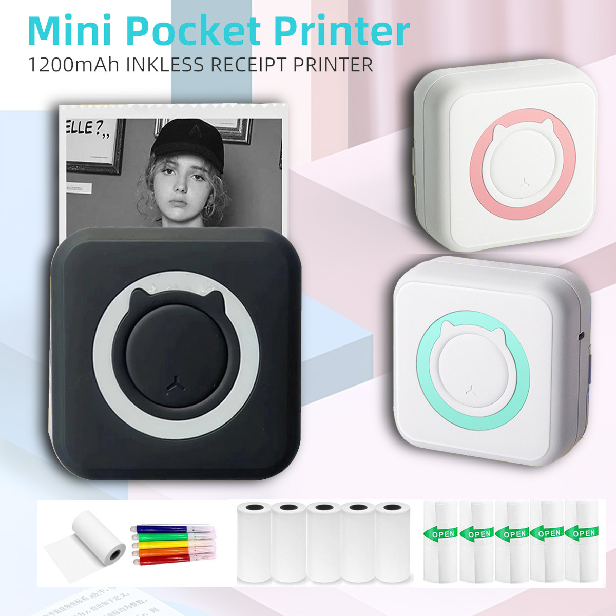 Mini imprimante thermique, imprimante photo portable sans fil