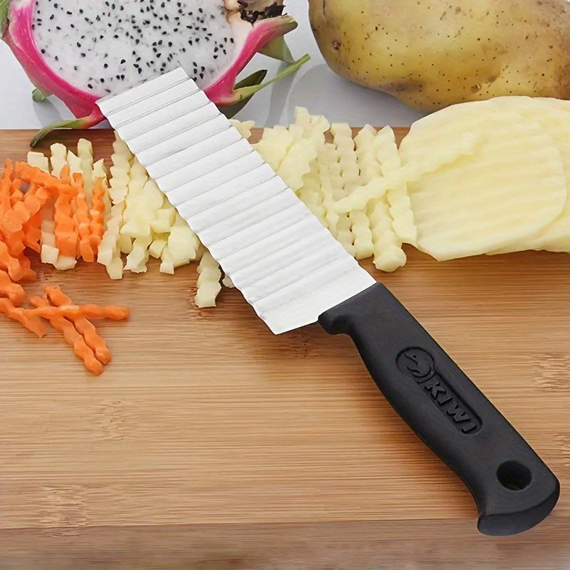 Chip Wave Knife Stainless Steel French Fries Cutter Potato Wave Cutter,  Wooden Handle, Potato Knife, Wave Knife, Vegetable Crinkle Chip Cutter Tool  for Potato Chips, French Fries, Fruits 
