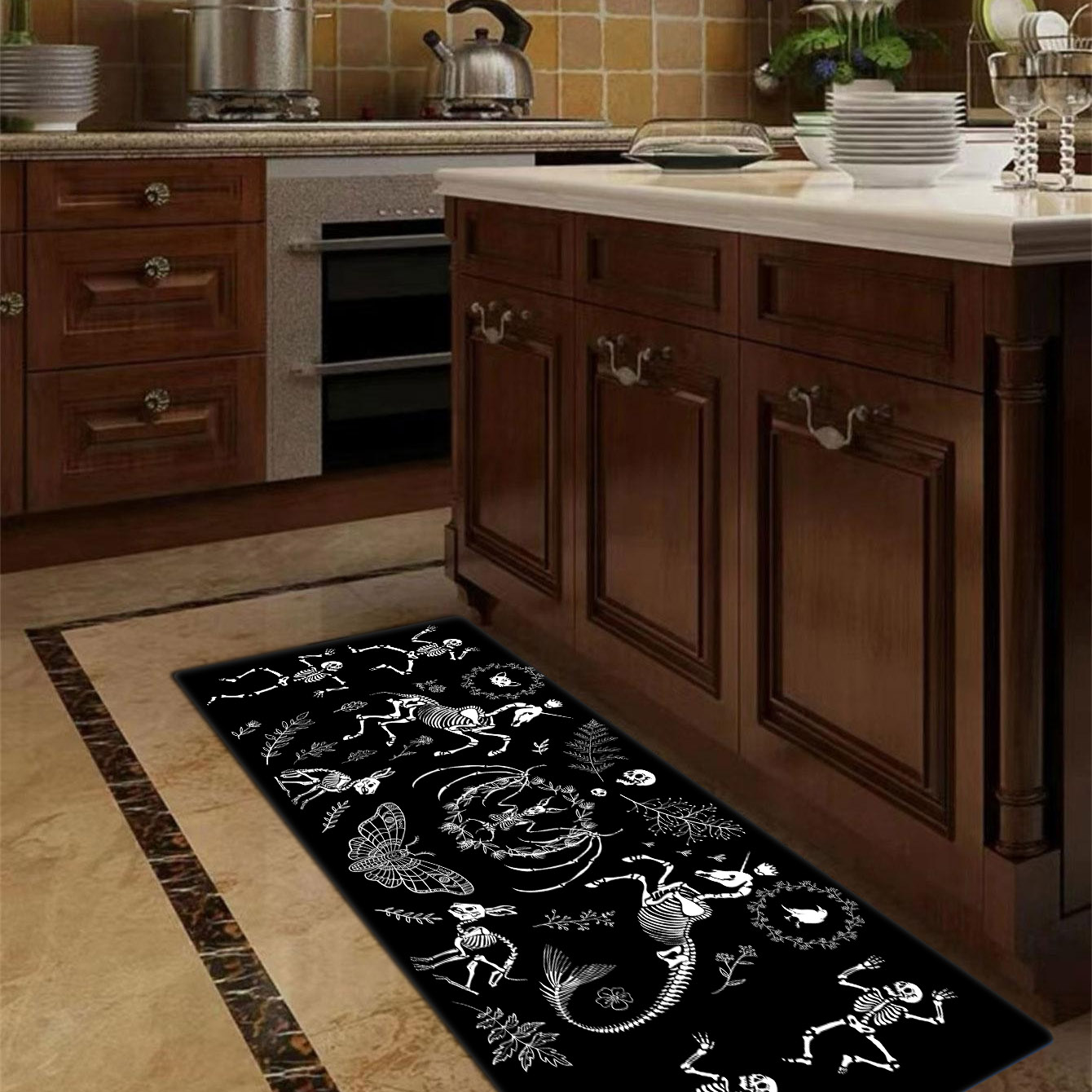 Gothic Skull Print Kitchen Mat Household Non slip Runner Rug - Temu