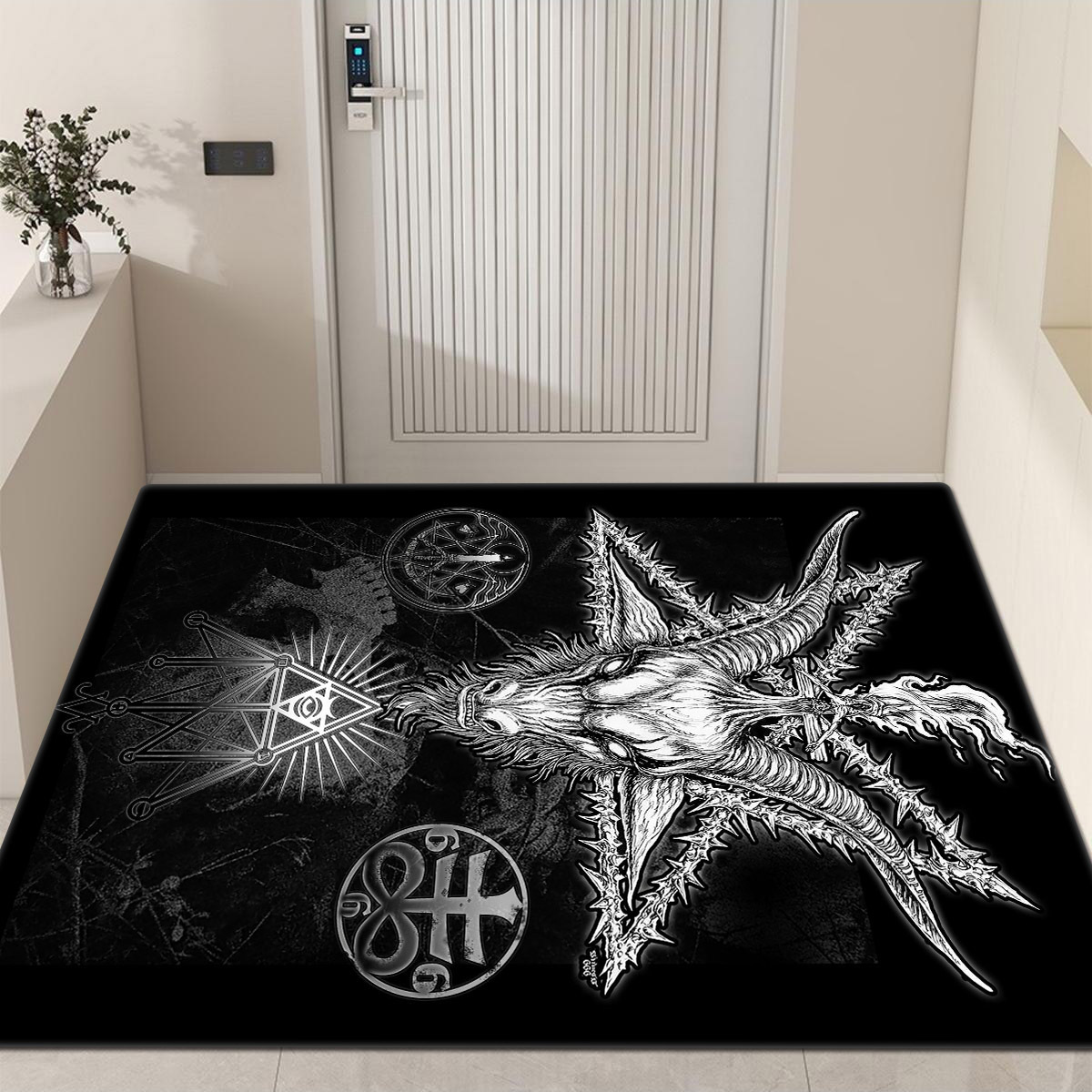 Satanic Elegance: Dark Pentagram Print Area Rug – Halloween Gothic Décor  for Your Home