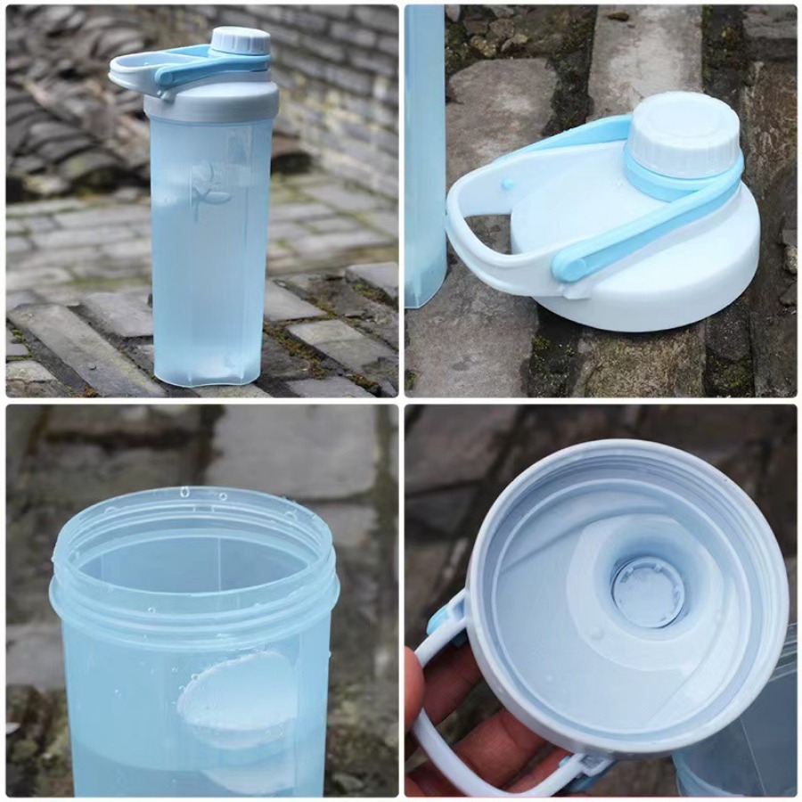 Sport food containers. Protein powder container and plastic drink