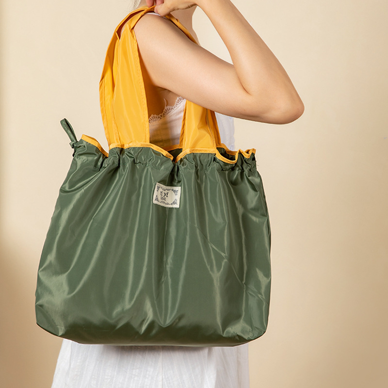 Large Drawstring Reusable Shopping Bag Foldable Nylon Tote Bag