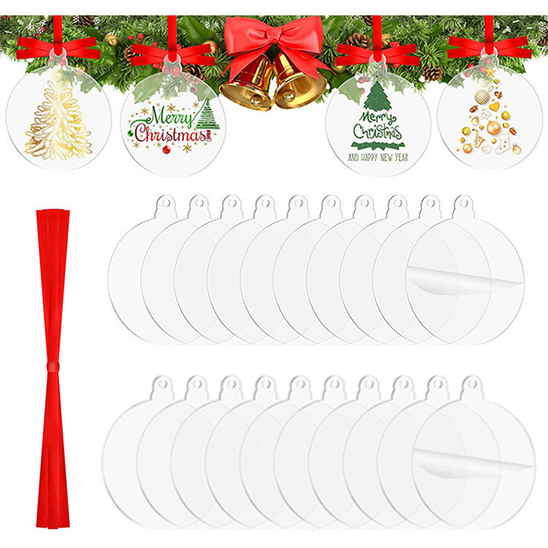 Christmas Sublimation Ornament with Red String Double Sides Sublimation Ornament Blanks Round Light Weight Sublimation Blanks Ornaments Bulk for