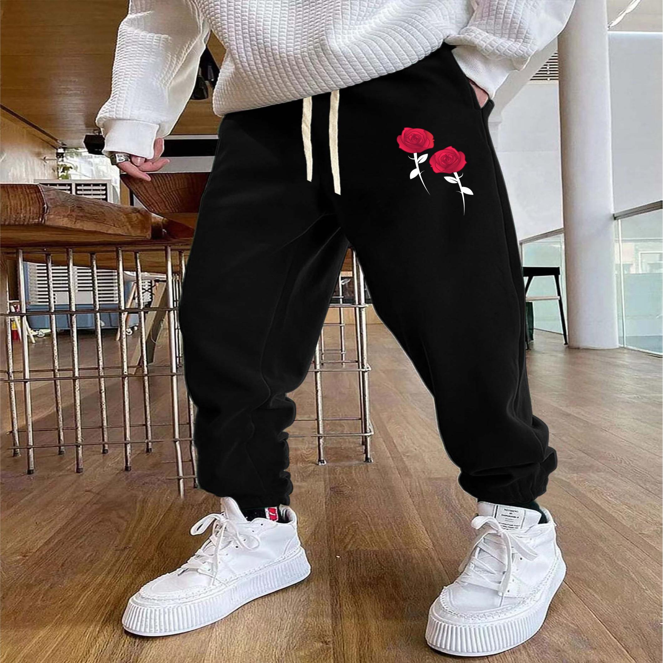  ZAFUL Men's Rose Graphic Printed Sweatpants Casual Pants  Stretch Solid Joggers with Porcket and Drawstring Black S : Clothing, Shoes  & Jewelry