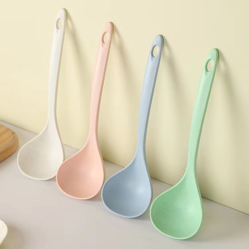 1pc Beige Plastic Soup Ladle With Wheat Straw Long Handle, Perfect For  Serving Soup, Kitchen Utensils