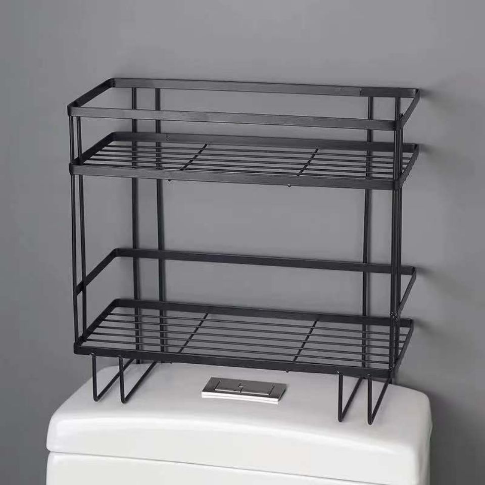 Over The Toilet Storage Rack With 2 Open Shelves And Doors, Black