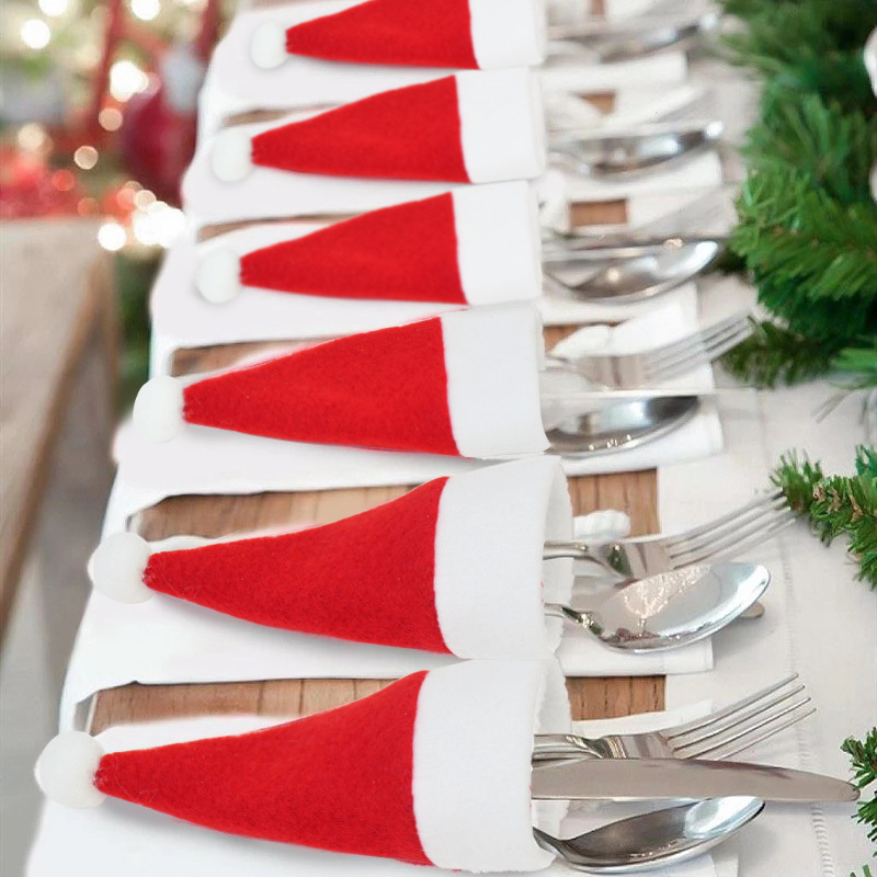 10pcs christmas decorative tableware holder bag christmas hat fork knife cutlery bag xmas home kitchen decor ornament christmas essentials details 0