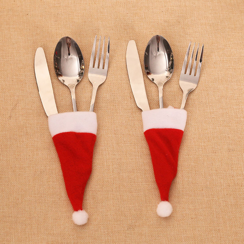 10pcs christmas decorative tableware holder bag christmas hat fork knife cutlery bag xmas home kitchen decor ornament christmas essentials details 2