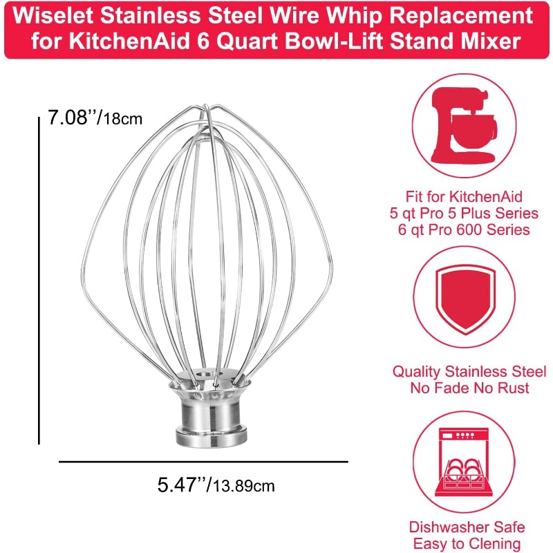 K45ww Wire Whip Attachment For 4.5qt Kitchenaid Tilt-head Stand Mixer,  Stainless Steel Egg Cream Stirrer, Flour Cake Balloon Whisk Accessory K45ww  Replacement - Temu