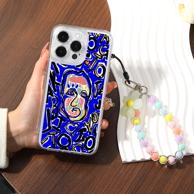 Phone Case With Lanyard Dark Blue Ghost Face Graphic Phone Case