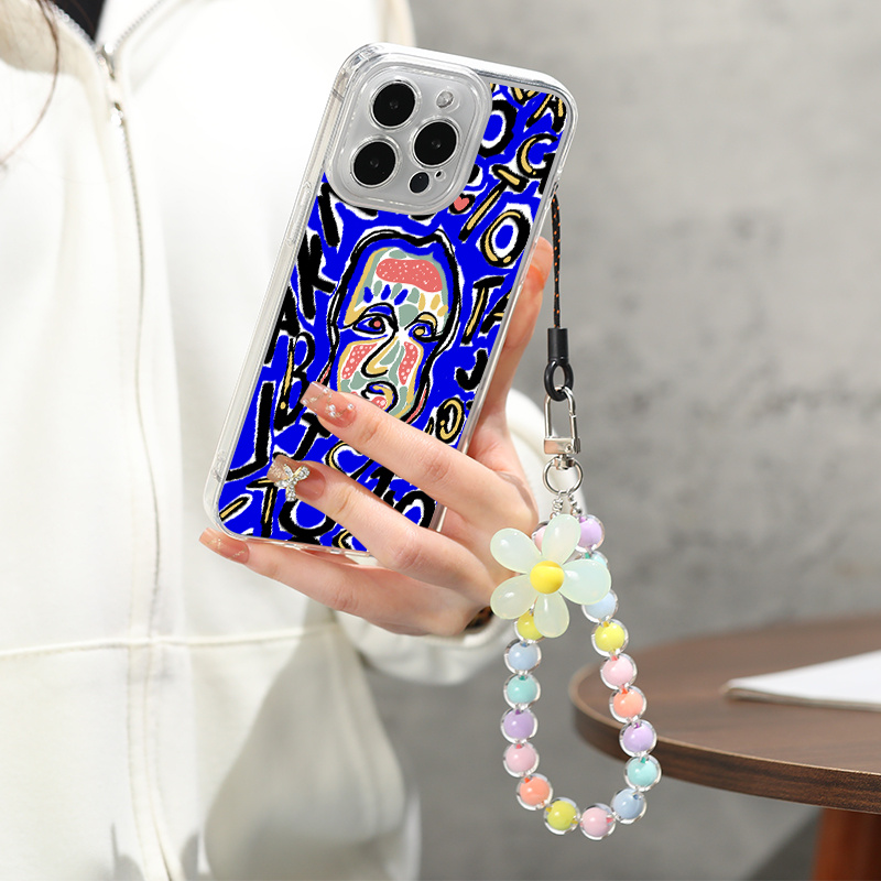 Phone Case With Lanyard Dark Blue Ghost Face Graphic Phone Case