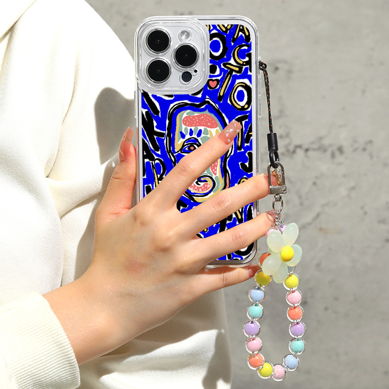 Phone Case With Lanyard Dark Blue Ghost Face Graphic Phone Case